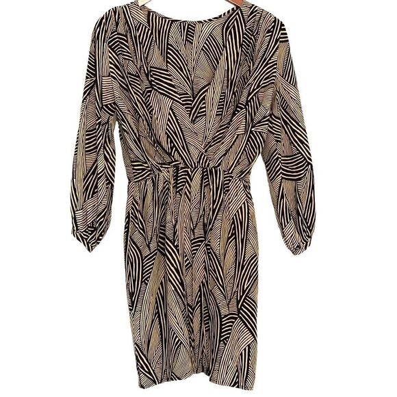Amanda Uprichard Faux Wrap Silk Mini Dress 3/4 Sleeve Geometric Black Tan Small - Picture 1 of 10